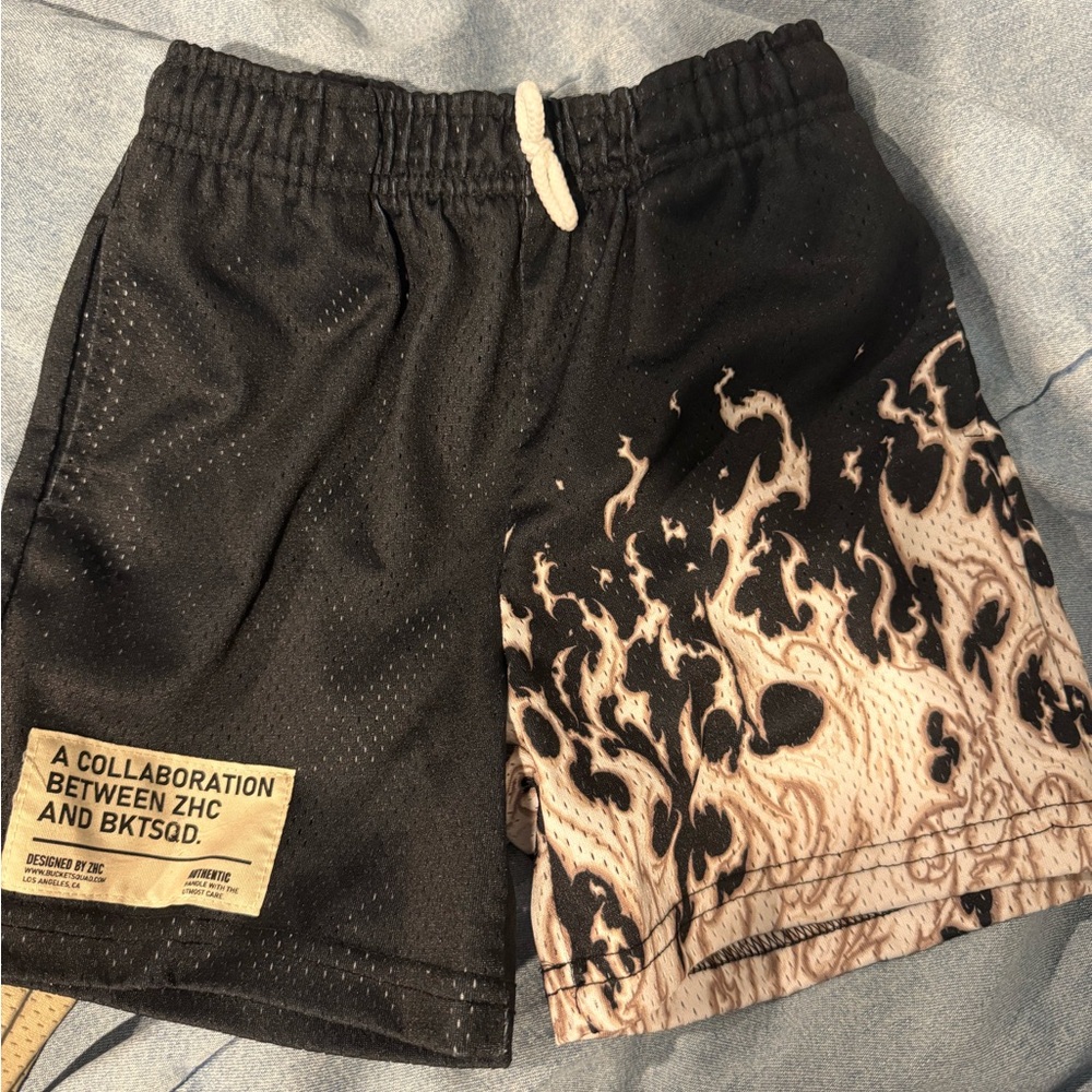 Kids Black and Cream Flame Shorts